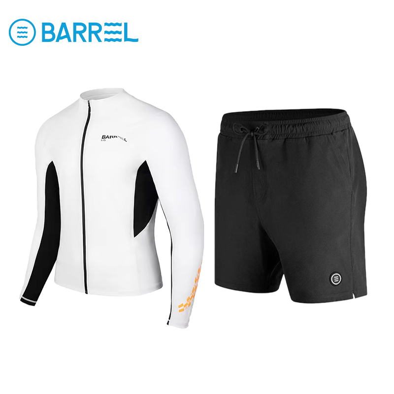 White male ivory shirt with black shorts